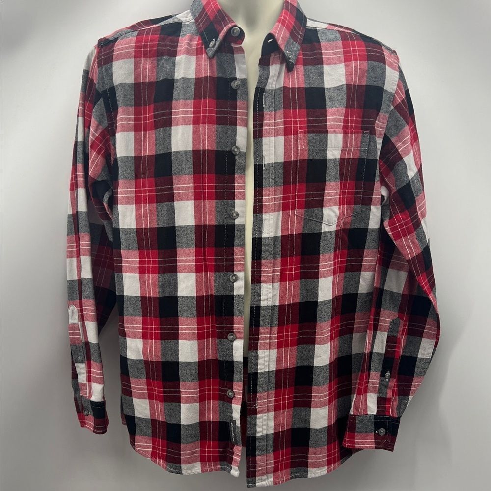 Eddie Bauer Red and Black Flannel Plaid Button Down Shirt Holiday